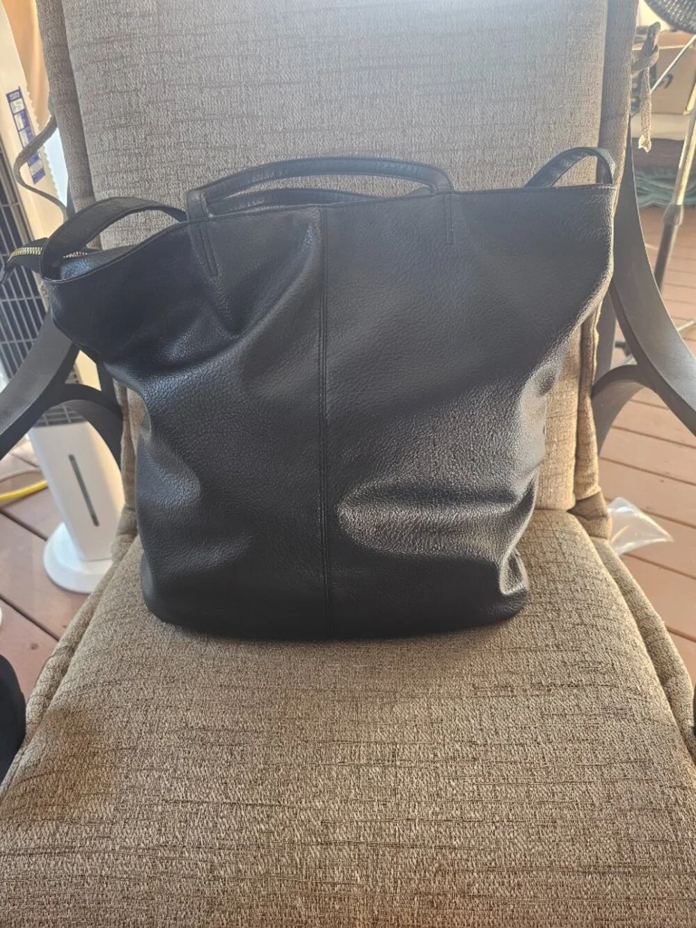 London Fog Black Faux Leather Tote Bag Large Shoulder Purse Everyday Work Travel